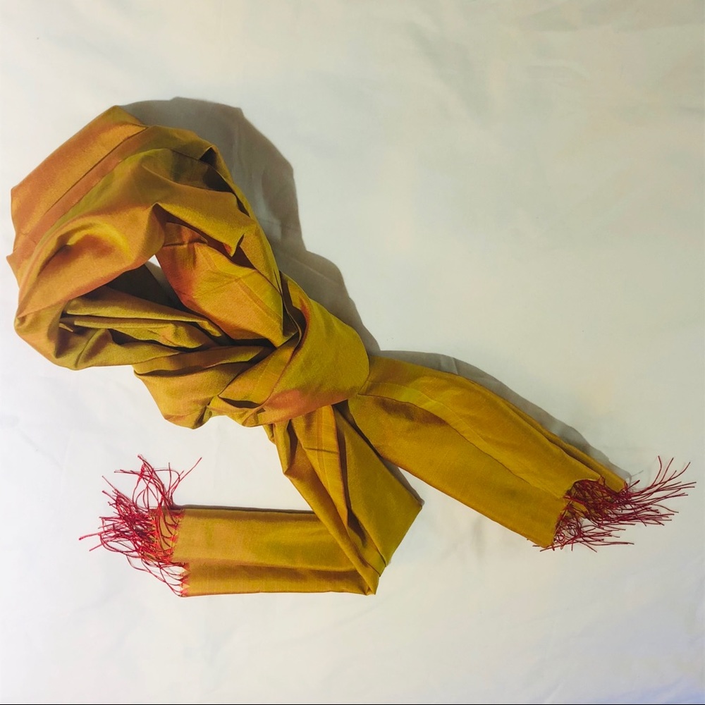 🌈 Silk Scarf in Mustard & Red Chrome
